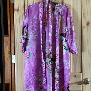 Pink Silk Satin Kimono Bath Robe Cardigan Dress Nightwear Gown Bathrobe Pajama